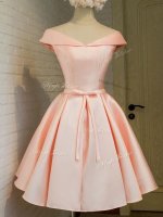 Inexpensive Peach Cap Sleeves Knee Length Belt Lace Up Court Dresses for Sweet 16