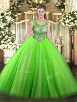 Nice Floor Length Ball Gown Prom Dress Tulle Sleeveless Beading