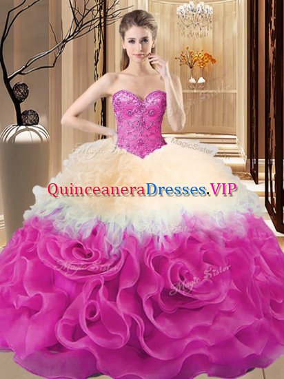 Exquisite Beading and Ruffles 15th Birthday Dress Multi-color Lace Up Sleeveless Floor Length - Click Image to Close