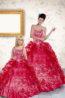 Strapless Sleeveless Sweet 16 Dresses Floor Length Beading and Embroidery and Pick Ups Red Taffeta