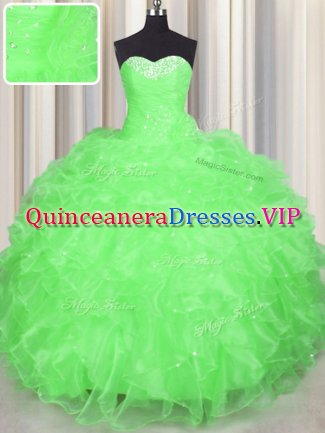Romantic Sleeveless Lace Up Floor Length Beading and Ruffles 15th Birthday Dress