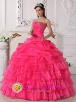 Gorgeous Ruffles Layered Hot Pink Beaded Decrate Bust and Ruch Sweet Quinceanera Gowns With Floor-length In Littleton New hampshire/NH
