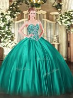 Beading 15 Quinceanera Dress Turquoise Lace Up Sleeveless Floor Length
