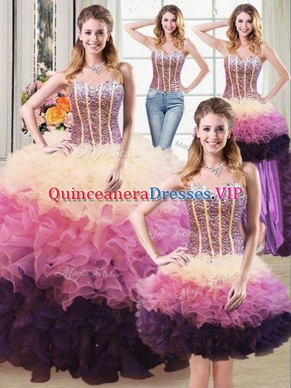 Four Piece Beading and Ruffles Quinceanera Gowns Multi-color Lace Up Sleeveless Floor Length - Click Image to Close