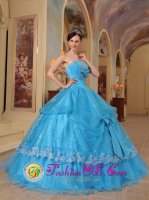 Beaworthy Devon Glistening Sequin and Organza With Bows Formal Baby Blue Strapless Quinceanera Dress Ball Gown