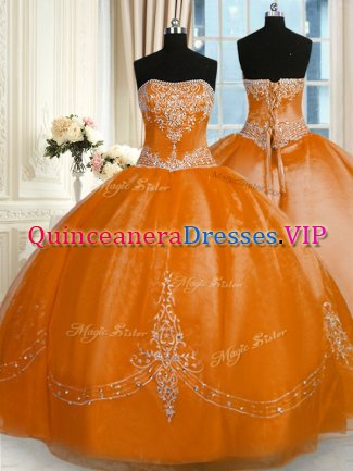 Wonderful Strapless Sleeveless Organza Party Dresses Beading and Embroidery Lace Up