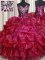 Stunning Hot Pink Ball Gowns Sweetheart Sleeveless Organza Floor Length Lace Up Beading and Ruffles Quinceanera Gowns