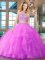 Affordable Fuchsia Quinceanera Gown Military Ball and Sweet 16 and Quinceanera with Beading and Ruffles Scoop Sleeveless Brush Train Backless