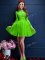 Popular Beading and Lace and Appliques Quinceanera Dama Dress Green Lace Up 3 4 Length Sleeve Mini Length