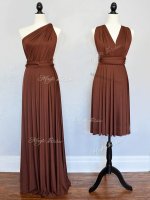 Beautiful One Shoulder Sleeveless Lace Up Court Dresses for Sweet 16 Brown Chiffon
