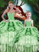 Green Sleeveless Floor Length Beading and Ruffles and Ruffled Layers Lace Up Quince Ball Gowns