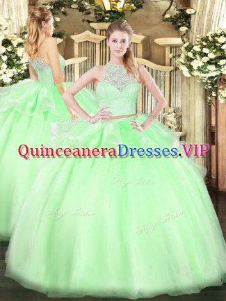 Simple Floor Length Apple Green Vestidos de Damas Tulle Sleeveless Lace