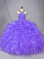 Artistic Purple Zipper Scoop Beading Sweet 16 Quinceanera Dress Organza Sleeveless