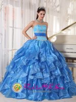 Tiffany & Co Mount Joy Pennsylvania/PA Romantic Blue Quinceanera Dress With Strapless Organza Appliques and Ruffles[PDZY497y-6BIZ]