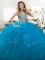 Hot Selling Teal Ball Gowns Tulle Sweetheart Sleeveless Beading and Ruffles Floor Length Lace Up Vestidos de Quinceanera