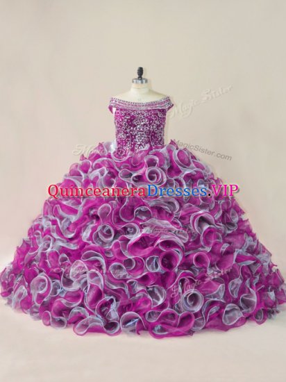 Multi-color Sleeveless Brush Train Beading and Ruffles Sweet 16 Dresses - Click Image to Close