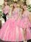 Low Price Strapless Sleeveless Quinceanera Dress Floor Length Beading and Ruffles Baby Pink Tulle