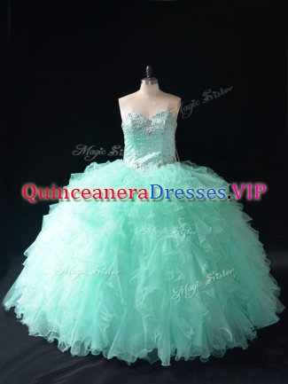 Custom Fit Apple Green 15 Quinceanera Dress Military Ball and Sweet 16 and Quinceanera with Beading and Ruffles Sweetheart Sleeveless Lace Up