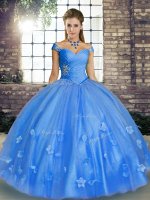 Spectacular Floor Length Ball Gowns Sleeveless Baby Blue Sweet 16 Dresses Lace Up