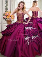 Pretty Burgundy Sleeveless Floor Length Beading and Appliques and Pick Ups Lace Up Ball Gown Prom Dress
