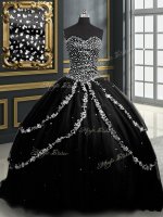 New Style With Train Lace Up Quinceanera Dress Black for Military Ball and Sweet 16 and Quinceanera with Beading and Appliques Brush Train(SKU PSSW0191-23BIZ)