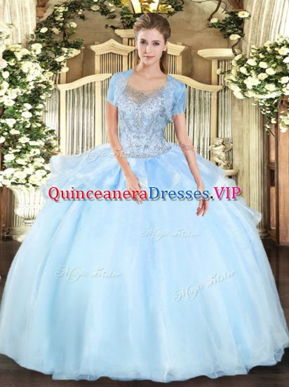 Aqua Blue Scoop Neckline Beading Quinceanera Gowns Sleeveless Clasp Handle - Click Image to Close