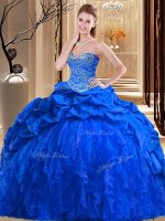 Sleeveless Brush Train Beading and Ruffles Lace Up 15 Quinceanera Dress(SKU SJQDDT904002-1BIZ)