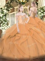 Trendy Orange Tulle Lace Up Ball Gown Prom Dress Sleeveless Floor Length Beading and Ruffles(SKU SJQDDT1535002BIZ)
