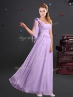 Vintage Floor Length Lavender Quinceanera Court of Honor Dress One Shoulder Sleeveless Zipper