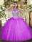 Popular Sleeveless Tulle Floor Length Lace Up Sweet 16 Dresses in Lilac with Beading and Ruffles