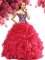 Red Lace Up Sweetheart Beading and Ruffles Quinceanera Dress Organza Sleeveless