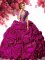 Great Sleeveless With Train Beading and Ruffles Lace Up Quinceanera Dress with Fuchsia Sweep Train