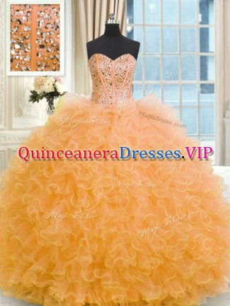 On Sale Strapless Sleeveless Tulle Quinceanera Gowns Beading and Ruffles Lace Up