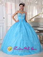 Lovely Taffeta and Organza Sky Blue Sweetheart Appliques beadings Custom Made Quinceanera Dresses For Sweet 16 in Alamosa Colorado/CO