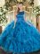 Teal Ball Gowns Tulle Scoop Sleeveless Ruffles Floor Length Lace Up 15th Birthday Dress