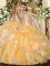 Sweetheart Sleeveless Sweet 16 Dresses Floor Length Beading and Ruffles Gold Organza