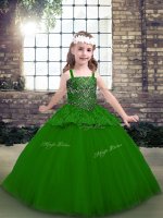 Trendy Green Straps Neckline Beading Little Girl Pageant Gowns Sleeveless Lace Up(SKU PAG1248-8BIZ)