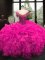 On Sale Fuchsia Ball Gowns Sweetheart Cap Sleeves Organza Floor Length Lace Up Beading and Ruffles Ball Gown Prom Dress