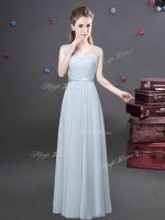 Grey Empire Ruching Damas Dress Zipper Chiffon Sleeveless Floor Length