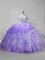 Straps Sleeveless 15 Quinceanera Dress Brush Train Beading and Ruffles and Pick Ups Lavender Organza