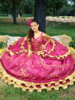Taffeta Off The Shoulder Sleeveless Lace Up Beading and Embroidery Quinceanera Dress in Fuchsia(SKU XBQD005BIZ)