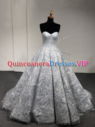 Latest Sequins Sweet 16 Dress Silver Lace Up Sleeveless Floor Length