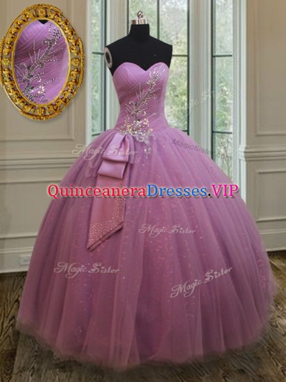 Lilac Lace Up Quinceanera Dresses Beading and Belt Sleeveless Floor Length - Click Image to Close