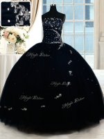 Popular Navy Blue Quinceanera Gown Military Ball and Sweet 16 and Quinceanera with Beading Strapless Sleeveless Lace Up