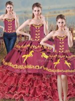 Brush Train Ball Gowns 15 Quinceanera Dress Burgundy Sweetheart Organza Sleeveless Floor Length Lace Up
