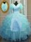 Long Sleeves Floor Length Embroidery and Ruffled Layers Zipper Quinceanera Dress with Blue