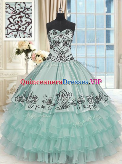 Apple Green Sleeveless Floor Length Beading and Embroidery and Ruffled Layers Lace Up Sweet 16 Dresses - Click Image to Close