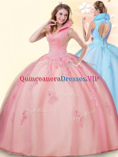 Attractive Floor Length Ball Gowns Sleeveless Pink Sweet 16 Quinceanera Dress Backless - Click Image to Close