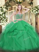 Wonderful Green Scoop Neckline Beading and Ruffles Quinceanera Dresses Sleeveless Lace Up