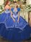 Top Selling Blue Satin and Tulle Lace Up Quinceanera Dress Sleeveless Floor Length Beading and Embroidery
